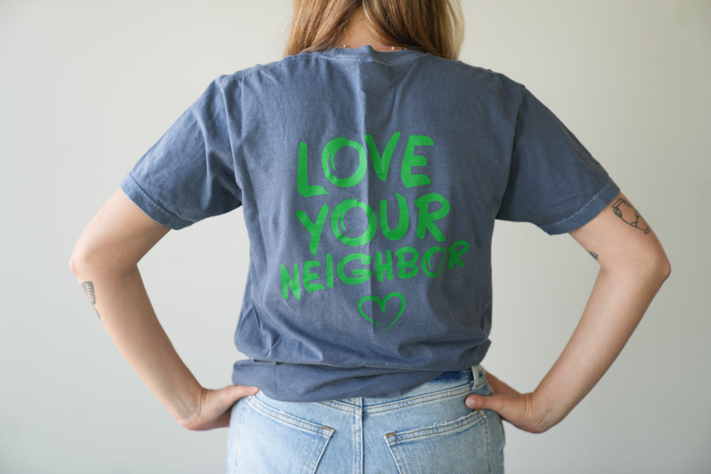 Short Sleeve Denim Love Your Neighbor T-shirt
